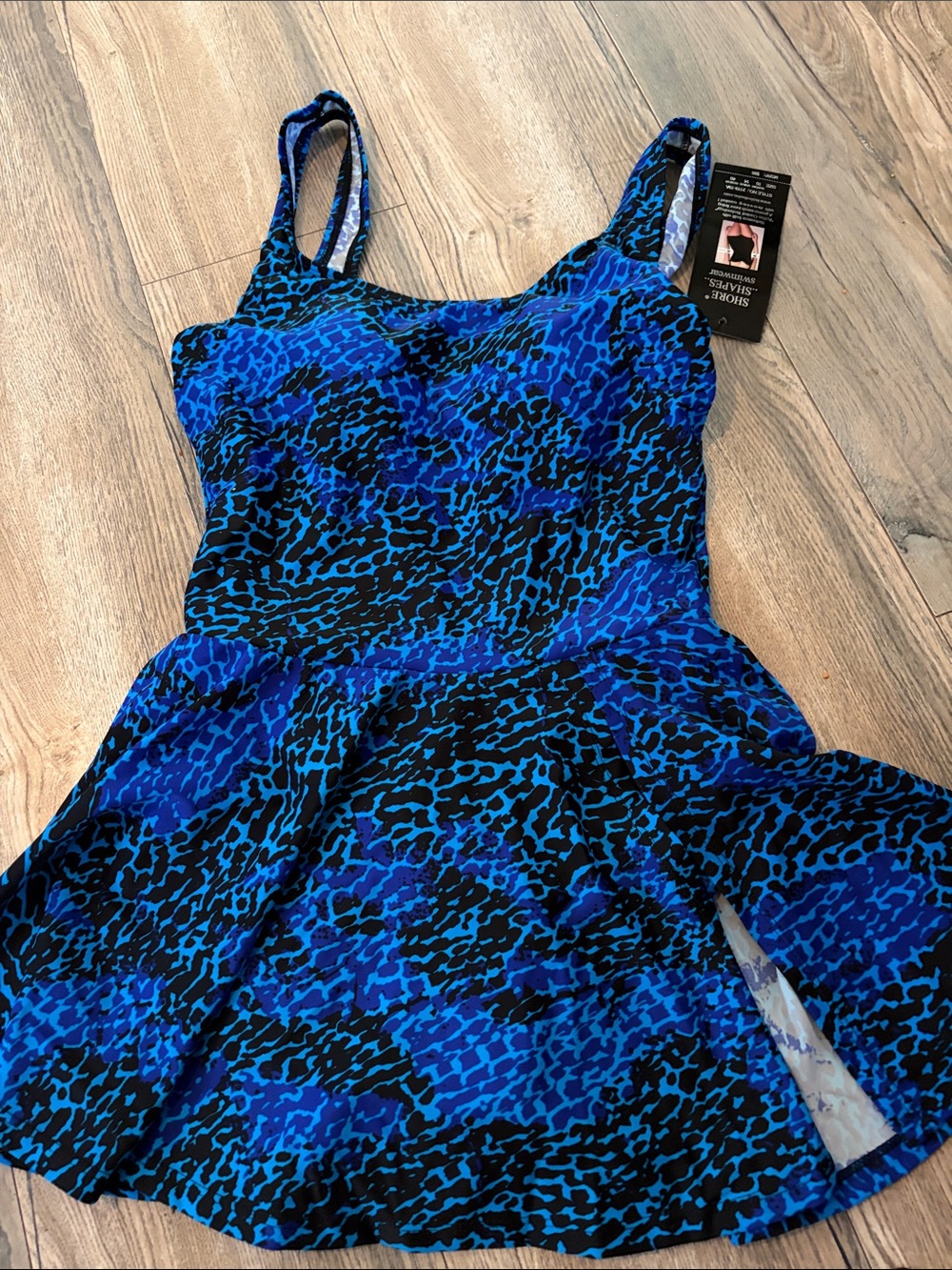 Shape swimwear Blue Animal-Print One-Piece Swimsuit with Skirted Hem size 10 nwt